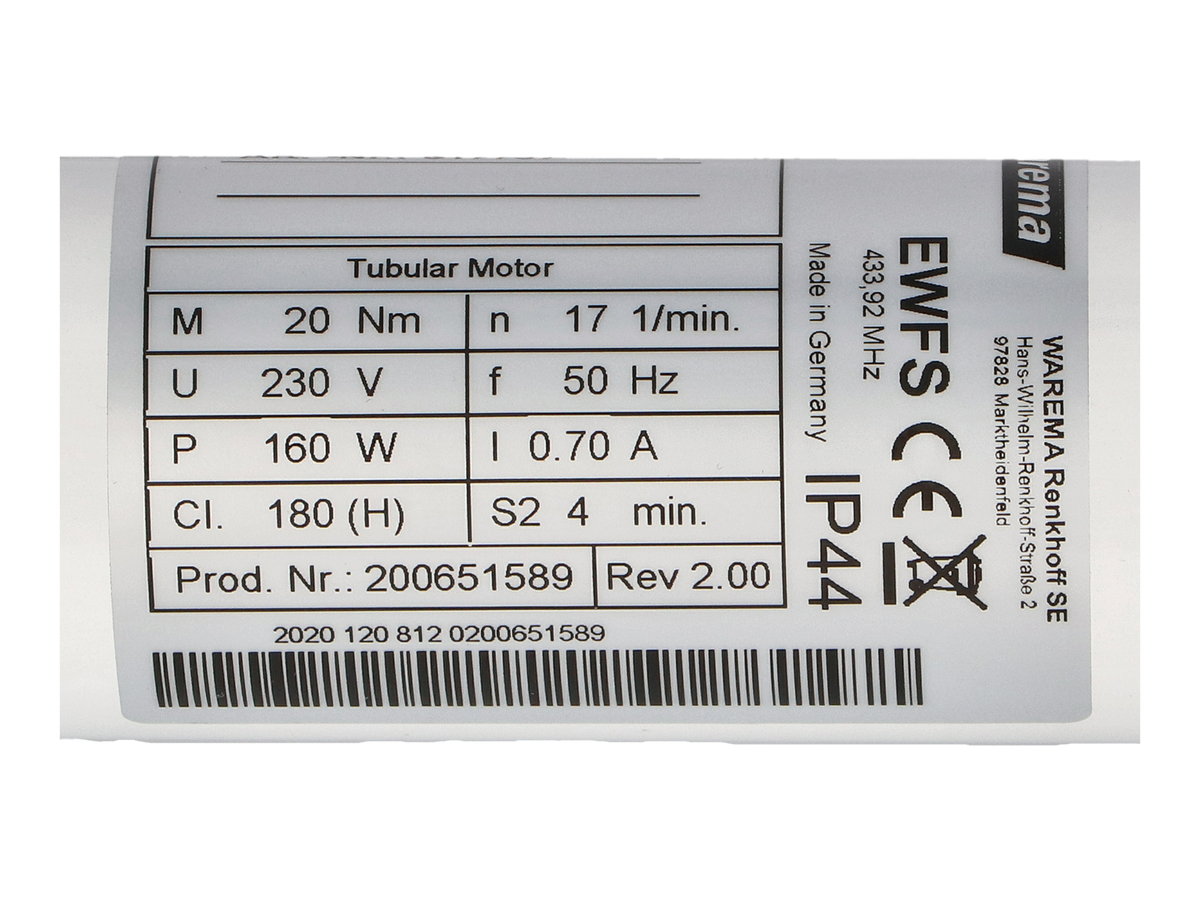 WAREMA W-RT Rohrmotor 20 Nm #617737 – Ansicht 2