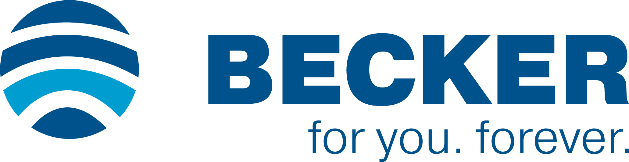 Becker Logo: Schriftzug Becker, darunter der Text "for you. forever" in Blau.