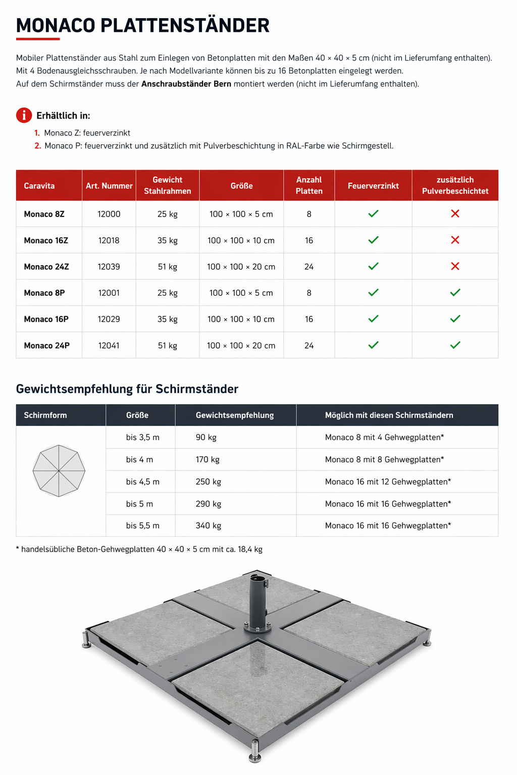 Caravita Supremo Mittelmastschirm Rund/Eckig