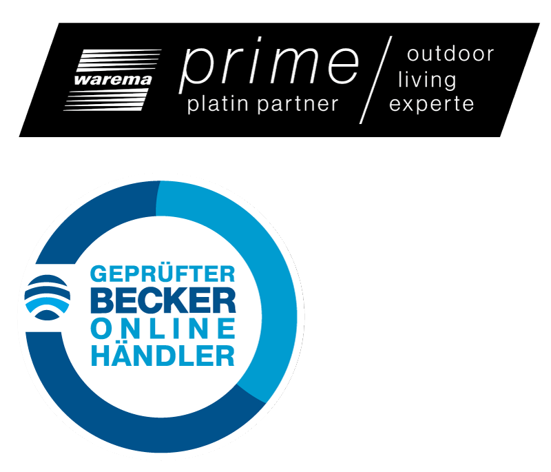 Siegel von Warema Prime platin partner und Becker "Geprüfter Online Händler"
